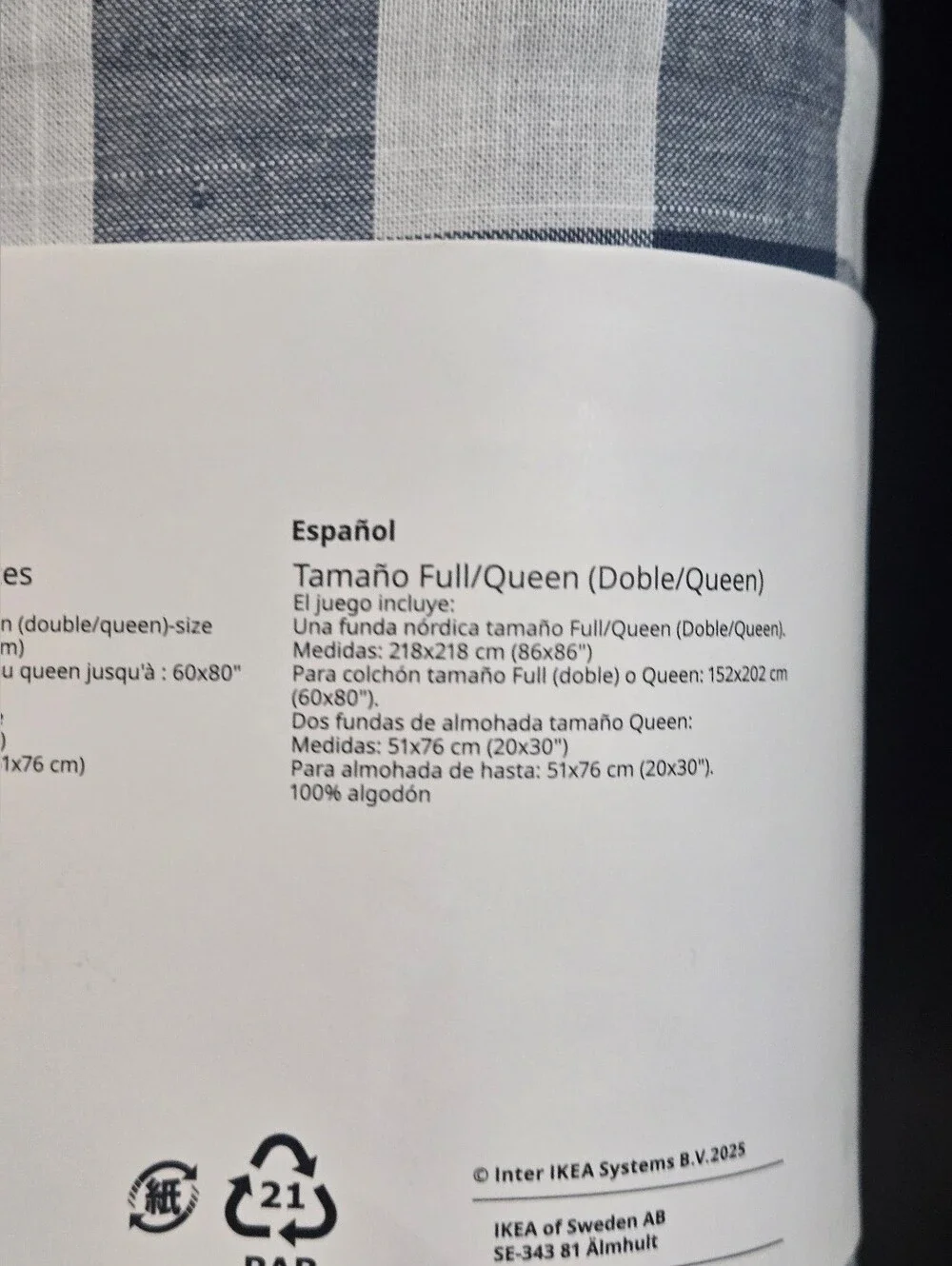 EKTANDVINGE Navy and White Check Full/Queen Duvet Cover Set